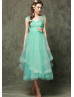 Mint Tulle Straps Corset Back Ankle Length Prom Dress